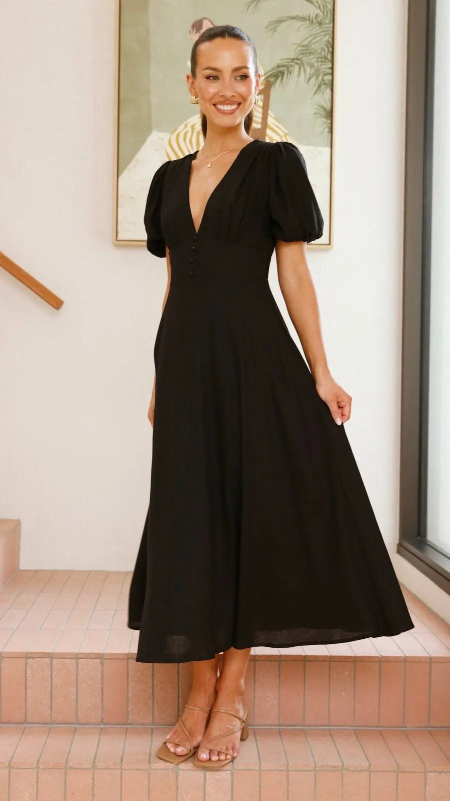 Black Linen Maxi Dress - Elvè.Shop