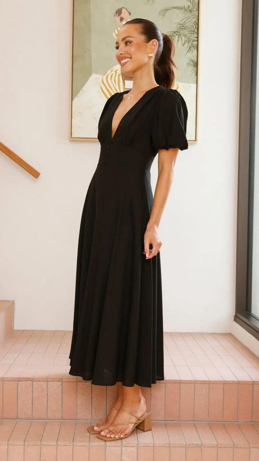 Black Linen Maxi Dress - Elvè.Shop