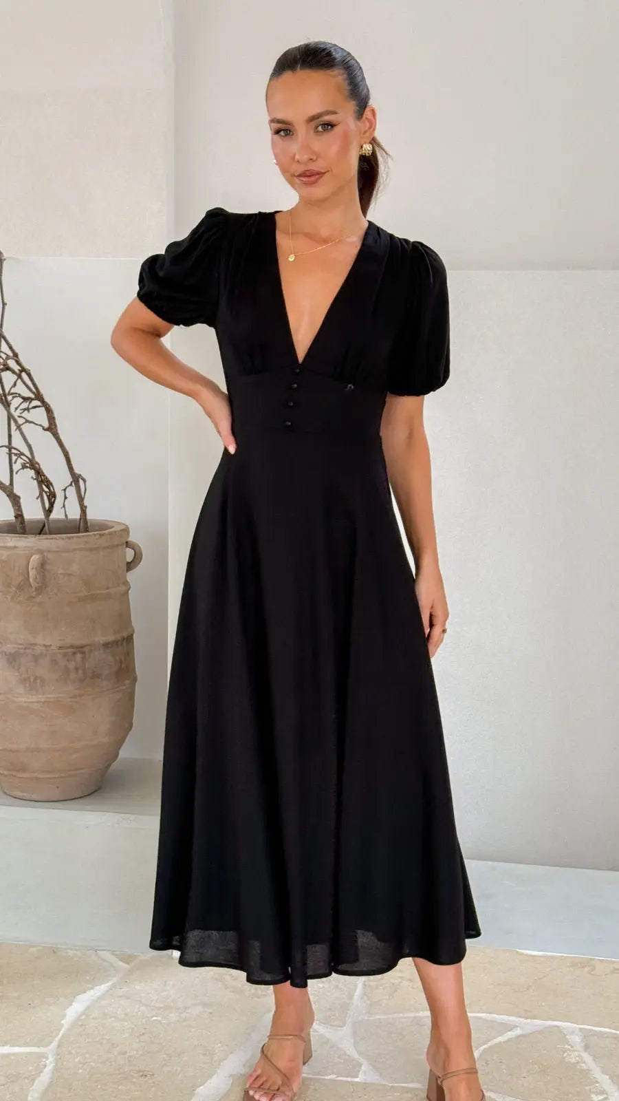 Black Linen Maxi Dress - Elvè.Shop