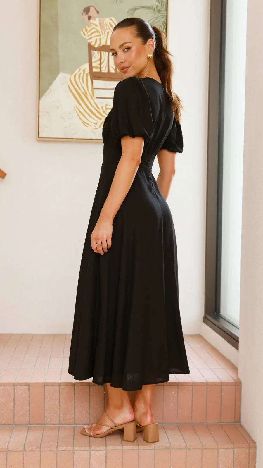 Black Linen Maxi Dress - Elvè.Shop