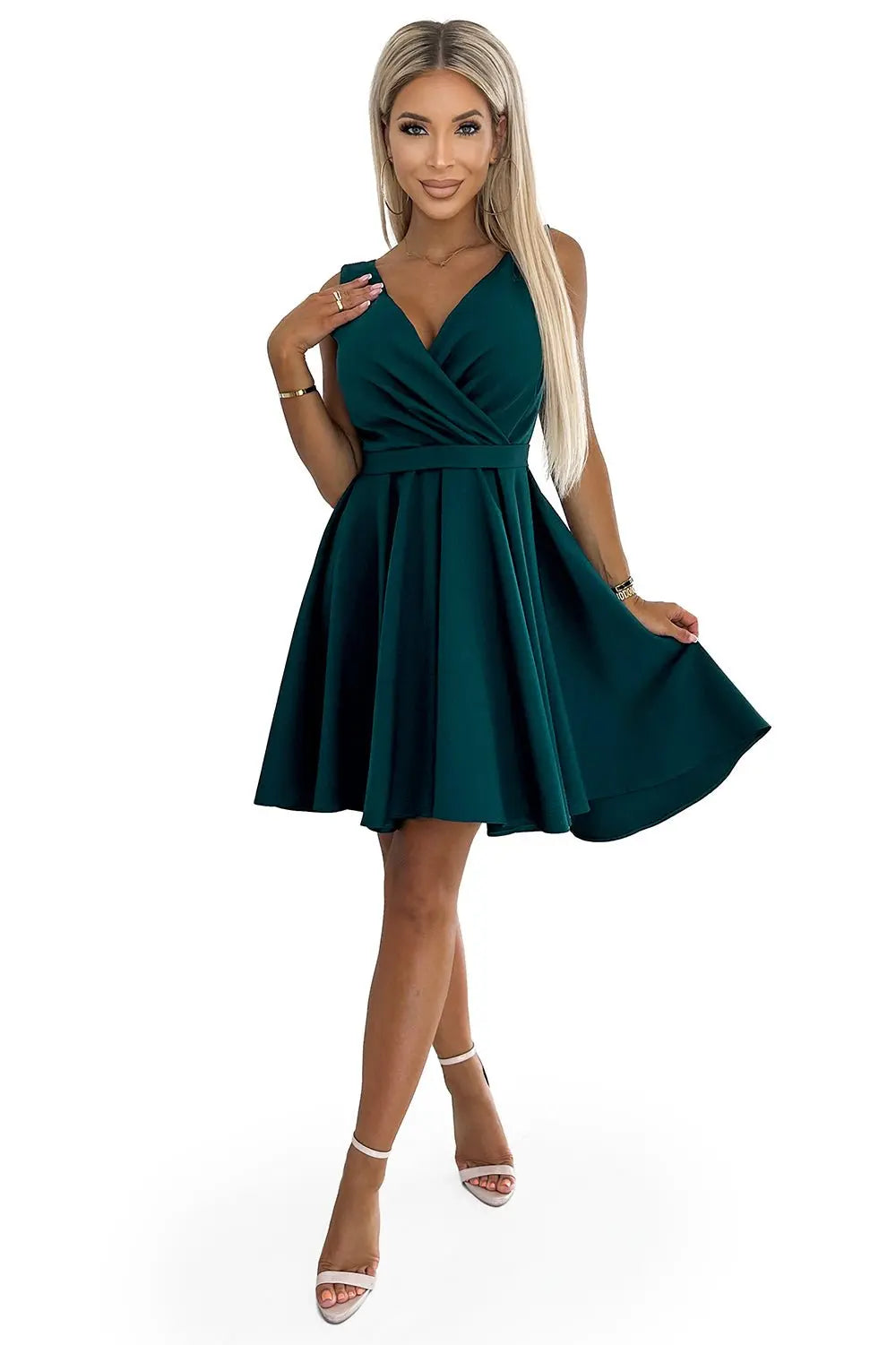 Numoco 478 - 3 MAYA Dress with longer back, neckline and belt - green - Elvè.Shop5903133865308