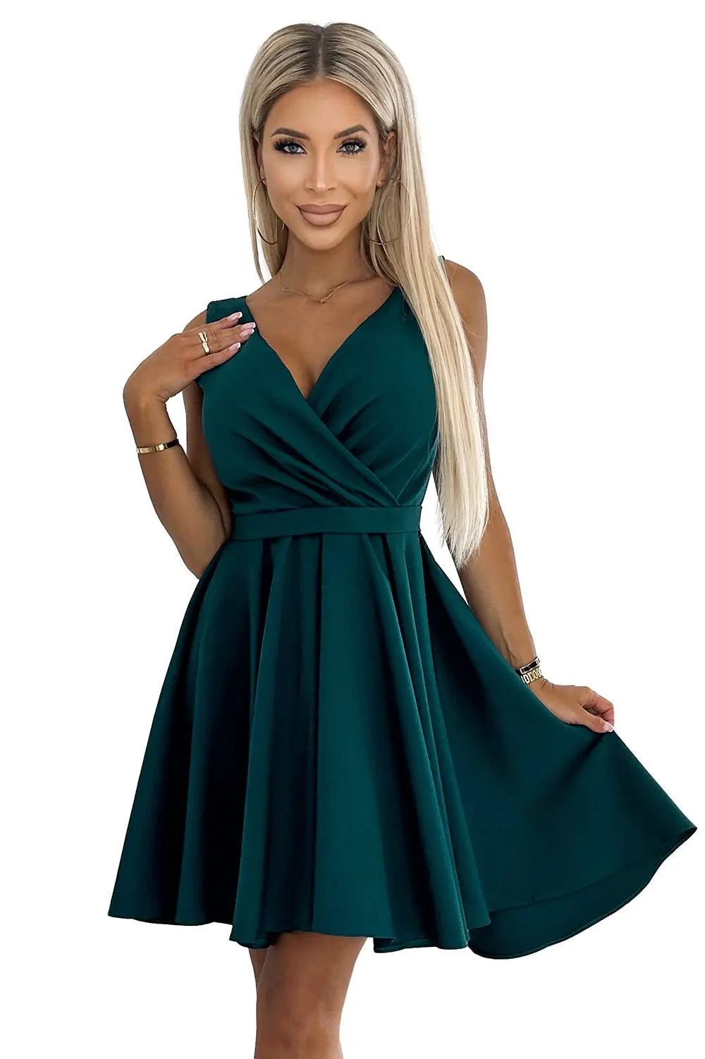 Numoco 478 - 3 MAYA Dress with longer back, neckline and belt - green - Elvè.Shop5903133865308